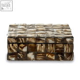 Branna small natural shell detail box with brown and cream mosaic rectangular design resembling natural bone