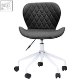 Brent black and white home office chair with quilted leather seat and white metal base on casters for office use