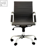 Brent Black low back home office chair in black leather with chrome base and armrests for office use
