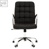 Black quilted leather brent home office chair with chrome armrests and base perfect for your office chair needs