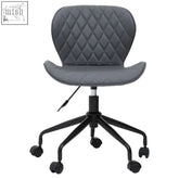 Brent grey and black home office chair with gray quilted leather and black metal base on casters for office use
