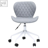Gray quilted brent home office chair with white metal base and black casters perfect for home office use