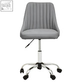 Brent grey leather effect home office chair with gray tufted seat, chrome base, and black casters for office use