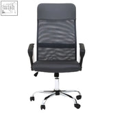 Brent grey mesh home office chair with black mesh back, padded seat, chrome base, and casters for office use