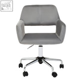 Brent grey velvet and chrome base home office chair with gray upholstered seat and chrome base with black casters