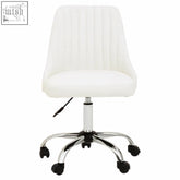 White tufted brent off white leather effect home office chair with chrome base and black casters for home office use