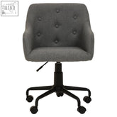 Gray tufted fabric brent tufted grey office chair with semi curved arms black metal base and casters for home use