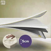 Brightr aurora 2 in 1 white memory foam mattress topper with yellow trim promotes proper spinal alignment for a luxurious guest bed