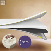 White aurora deluxe topper with 8cm thick memory foam, textured surface, and yellow trim for extra comfort