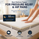 White quilted aurora deluxe memory foam mattress topper with yellow trim for pressure relief and hip pain support