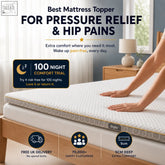 White textured bright memory foam mattress topper with subtle geometric pattern and gold trim for pressure relief