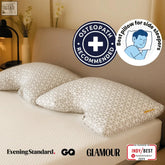 Cream-colored brightr moonhug adjustable memory foam pillow with subtle geometric pattern ideal for side sleepers