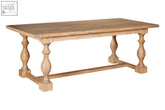 Brown american oak wood lyon whitewash dining table with light carved legs and rustic finish