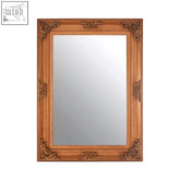 Antique-style brussels baroque rectangle wooden mirror with ornate carvings and warm medium-brown finish