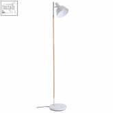 White metal floor lamp bryant with a slender wooden pole and adjustable metal head for focused lighting