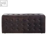 Dark brown buffalo antique button tufted leather ottoman with classic elegant tufted leather design