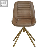 Tan leather chair with ribbed back and gold metal star base for stylish buffalo grey leather chair seating