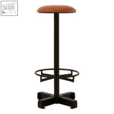 Buffalo light brown leather bar stool with brown leather seat and black metal star-shaped base