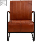 Buffalo tan leather armchair with tan leather upholstery and black metal frame for stylish seating