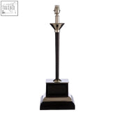 Black and silver butler lamp base with sleek modern design tall cylindrical stem and square base for stylish lighting