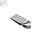 Silver metallic bygone strawberry huller money clip with sleek modern design and rounded end for easy use