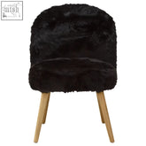 Black fur effect cabaret chair with soft faux fur seat and light wood legs perfect for stylish seating