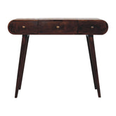 Dark wood california walnut dressing table with three drawers tapered legs and foldable mirror for easy use
