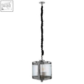 Chrome finished calina small glass pendant light with clear glass panels and black textured cord pendant light