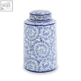 Calix small ceramic jar in classic blue and white porcelain with intricate floral patterns perfect as a ceramic jar