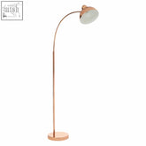 Rose gold copper floor lamp with arched design and rounded dome shade perfect for stylish indoor lighting