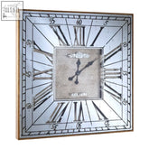 Calstone wall clock with a distressed silver square frame, roman numerals, and aged center face est design wall clock