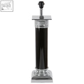Camron black and silver table lamp with a silver ornate band silver table lamp with polished chrome base and top