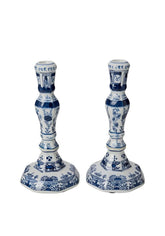 Rijksmuseum Delft Blue and White Candle Holders (Pair)