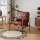Brown leather armchair with wooden frame cara bw002 armchair perfect for stylish living spaces