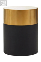 Cardoba round black shagreen effect side table with gold metallic rim and white top perfect as a stool or accent table