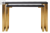 Gold-finished console table with sleek black top and minimalist geometric legs from cardoba set of two black shagreen console tables
