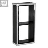 Black crocodile leather effect bookshelf with silver polished stainless steel frame for stylish wall storage