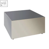 Stainless steel carlox square chrome finish coffee table with sleek minimalist design and raised edges