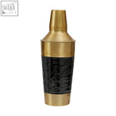 Gold-toned stainless steel cocktail shaker with black enamel textured middle in carolina black enamel cocktail set