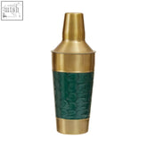 Gold-toned cocktail shaker with a textured green enamel band from carolina green enamel 4 piece cocktail set
