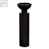 Large black crystal candle holder with a glossy cylindrical base and rounded bowl top perfect for candles