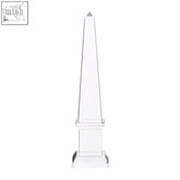 Clear acrylic small crystal obelisk with pointed top and tiered base from the carrie collection
