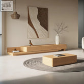 Light oak wooden cassarah tv stand with minimalist design and integrated drawers for media storage