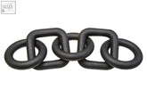 Black matte wood five link chain decor with thick interlocking metal links for stylish link chain decor display