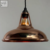Cawston solid copper industrial pendant light with vintage edison bulb and pre-wired bulb holder black cord