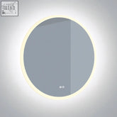 Cct v defog circular bathroom mirror with sleek illuminated frame and two control buttons at the bottom