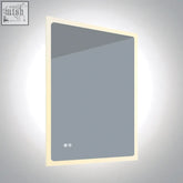 Rectangular bathroom mirror with cream frame and integrated led lighting featuring defog function cct v defog mirrors 60208a