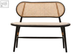 Cebu natural cane bench with black elm wood frame black-framed woven cane backrest and light beige cushion seat