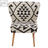Cefena berber style mango wood chair with black and white geometric pattern and sturdy wooden legs wood chair