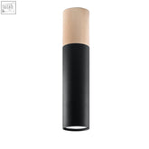 Modern cylindrical ceiling lamp steel with wood pablo modern design featuring matte black and natural wood finish